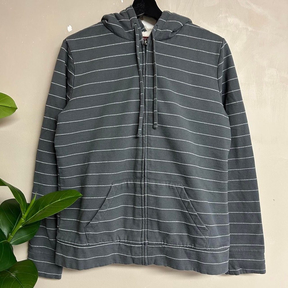 Merona Vintage Y2K Striped Grey Sherpa Lined Fleece Zip Up Hoodie Womens L